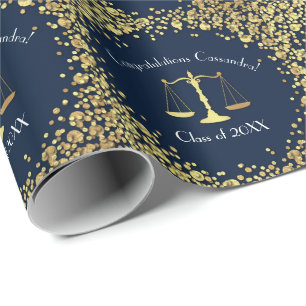 Lawyer Law School navy blue Gold Graduation Party Wrapping Paper