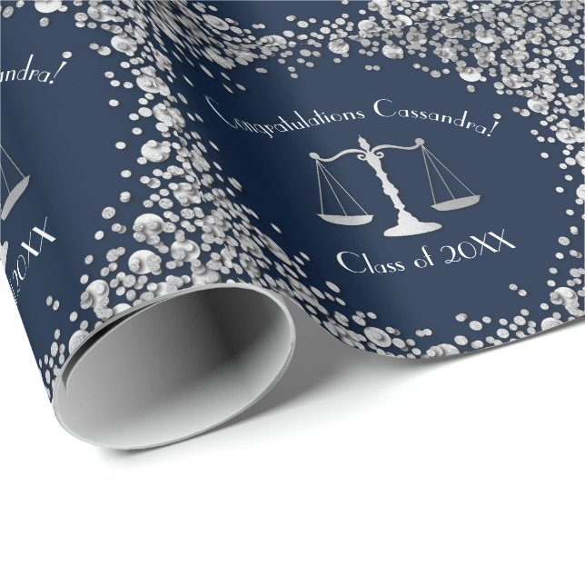 Lawyer Law School Navy Silver Graduation Party Wrapping Paper (Roll Corner)