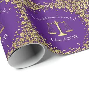 Lawyer Law School Purple Gold Graduation Party Wrapping Paper