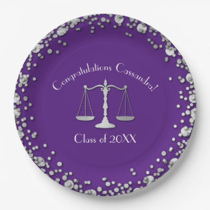 Lawyer Law School Purple Silver Graduation Party Paper Plate
