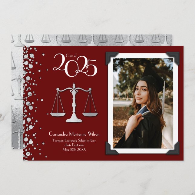 Lawyer Law School Silver Graduation Announcement (Front/Back)