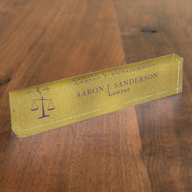 Lawyer office elegant faux gold foil purple scale nameplate (Side)