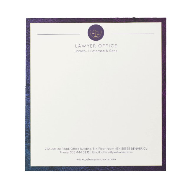 Lawyer office elegant professional personalised notepad (Front)