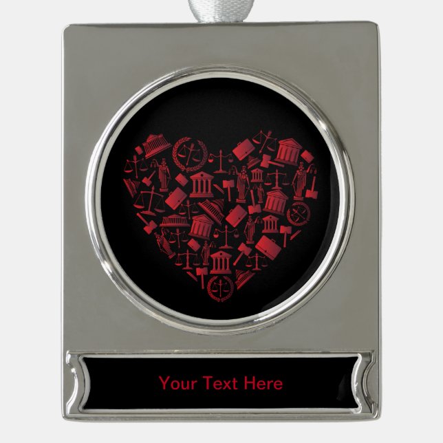 Lawyer Red Heart - Love Law Grunge Art Silver Plated Banner Ornament (Front)