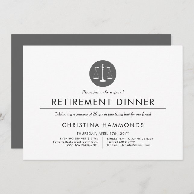 Lawyer Retirement Dinner | Minimal Style Invitation (Front/Back)