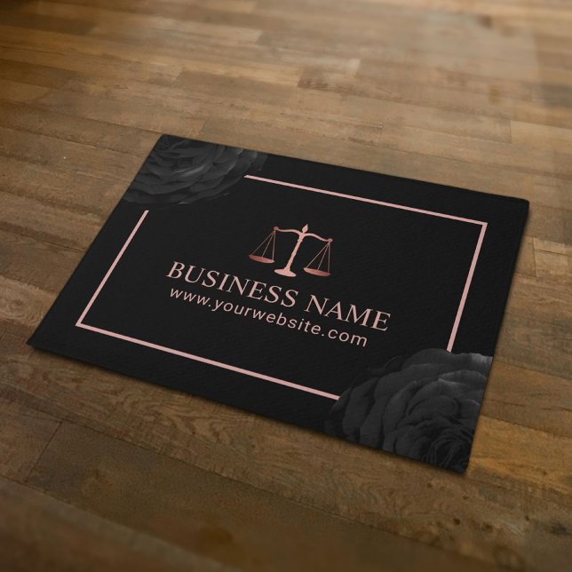 Lawyer Rose Gold Scale of Justice Black Floral Doormat (Creator Uploaded)