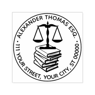 Lawyer Scales of Justice #2 Law Books Name Address Self-inking Stamp