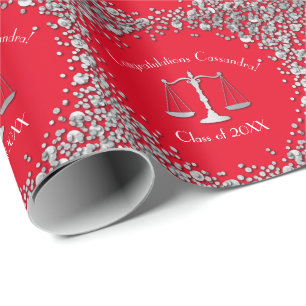 Lawyer School Graduation Silver Red Wrapping Paper
