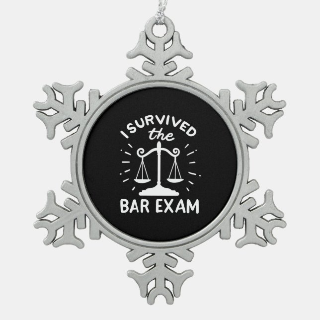 Lawyer Survived The Bar Exam Snowflake Pewter Christmas Ornament (Front)