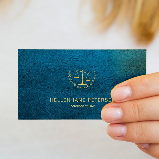 Lawyer upscale elegant gold blue leather look business card (Creator Uploaded)