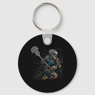 Lax Lacrosse Player Line Art Abstract Art Coloured Key Ring