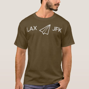 LAX to JFK Los Angeles to New York Paper Aeroplane T-Shirt