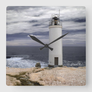 Laxe Lighthouse Galicia, Spain Square Wall Clock