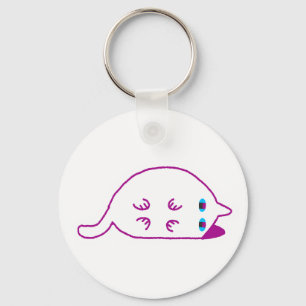 Lay Down Chonky White Cat Keychain