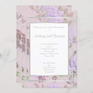 LAYER PURPLE LILAC ROSE FLORAL ELEGANT WEDDING INVITATION