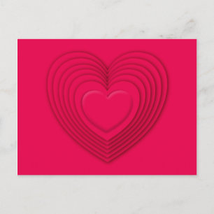 Layered 3-d hearts - rose red postcard