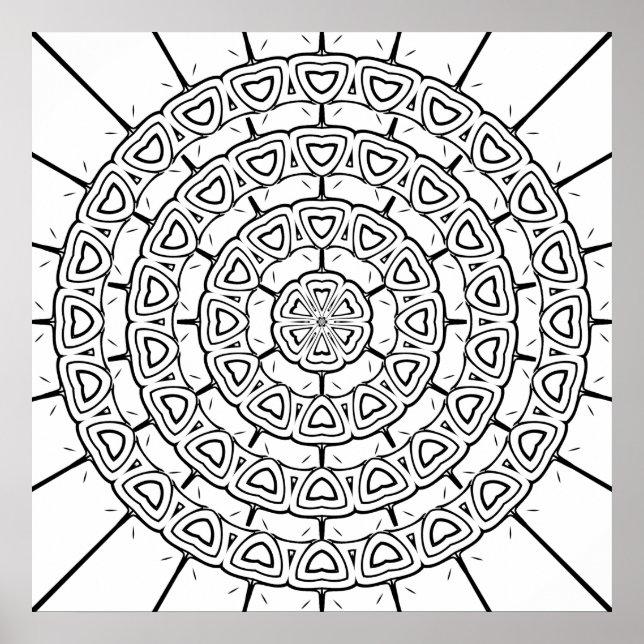 Layered Arc Motif Circular Mandala Colouring Art Poster (Front)
