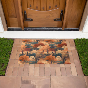 Layered Autumn Forest Landscape - Rustic Woodland  Doormat