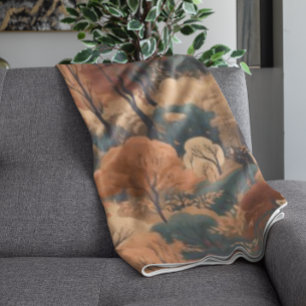 Layered Autumn Forest Landscape - Rustic Woodland Fleece Blanket