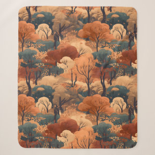 Layered Autumn Forest Landscape - Rustic Woodland Sherpa Blanket