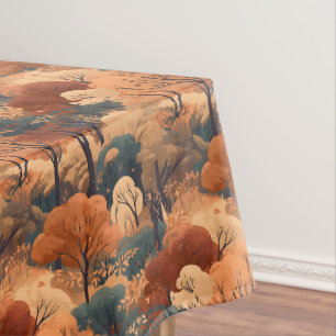 Layered Autumn Forest Landscape - Rustic Woodland Tablecloth