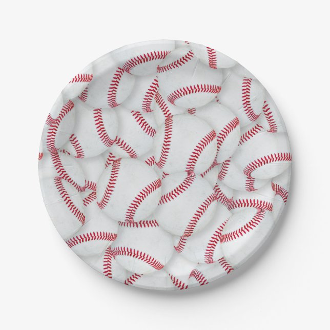 Layered Baseballs Pattern Birthday Paper Plate (Front)