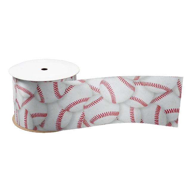 Layered Baseballs Pattern Birthday Satin Ribbon (Spool)
