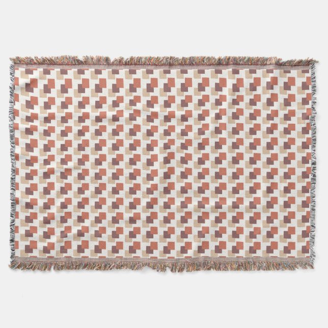 Layered Blocks Snuggle Orange Brown Cream Throw Blanket (Front)