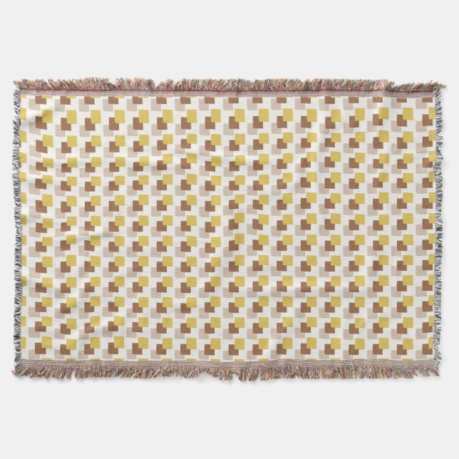 Layered Blocks Snuggle Yellow Brown Cream Throw Blanket (Front)