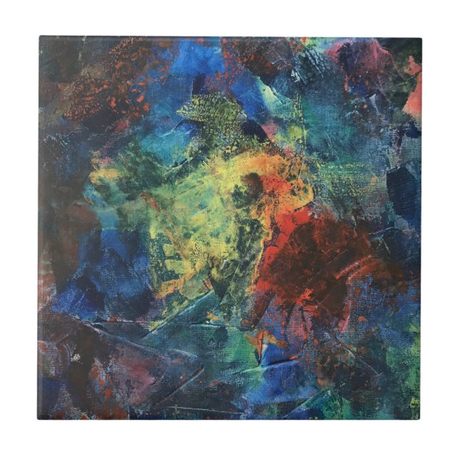 Layered Brushstrokes-Hand Painted Abstract Art Ceramic Tile (Front)