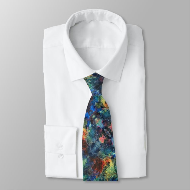 Layered Brushstrokes-Hand Painted Abstract Art Tie (Tied)