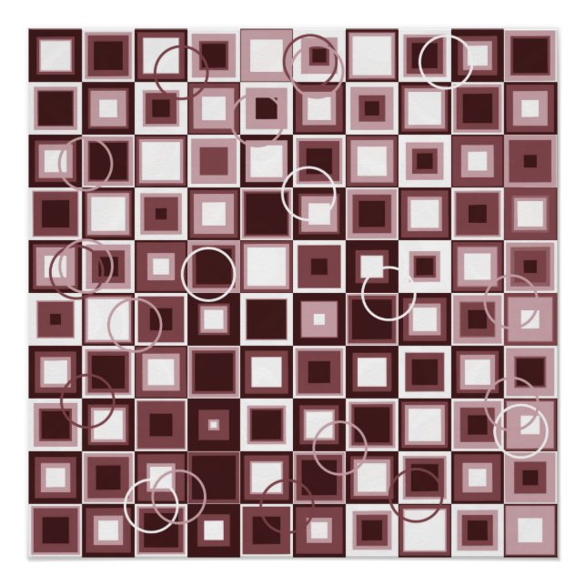 Layered Burgundy and Pink Square Pattern Poster (Front)
