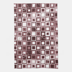 Layered Burgundy and Pink Square Pattern Tea Towel
