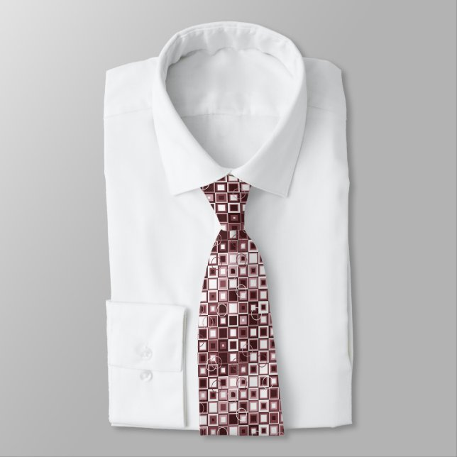 Layered Burgundy and Pink Square Pattern Tie (Tied)