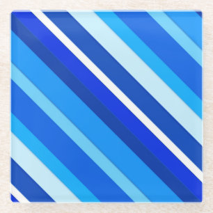 Layered candy stripes - cobalt and pale blue glass coaster