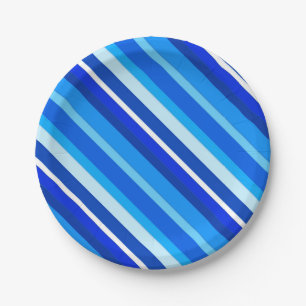 Layered candy stripes - cobalt and pale blue paper plate