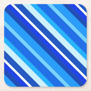 Layered candy stripes - cobalt and pale blue square paper coaster