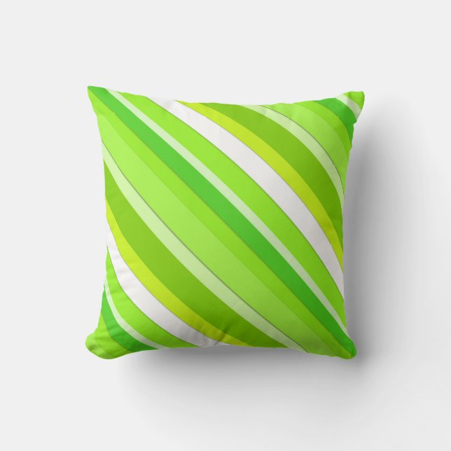Layered candy stripes - lime green and white cushion (Front)