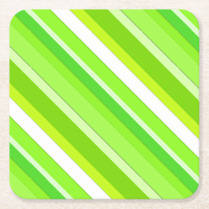Layered candy stripes - lime green and white square paper coaster