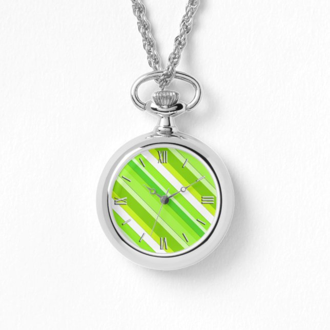 Layered candy stripes - lime green and white watch (Front)