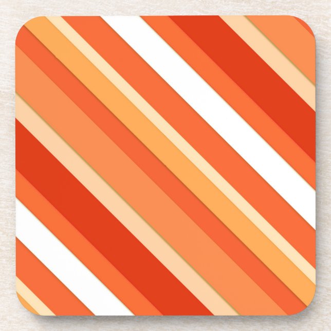 Layered candy stripes - orange and white coaster (Front)
