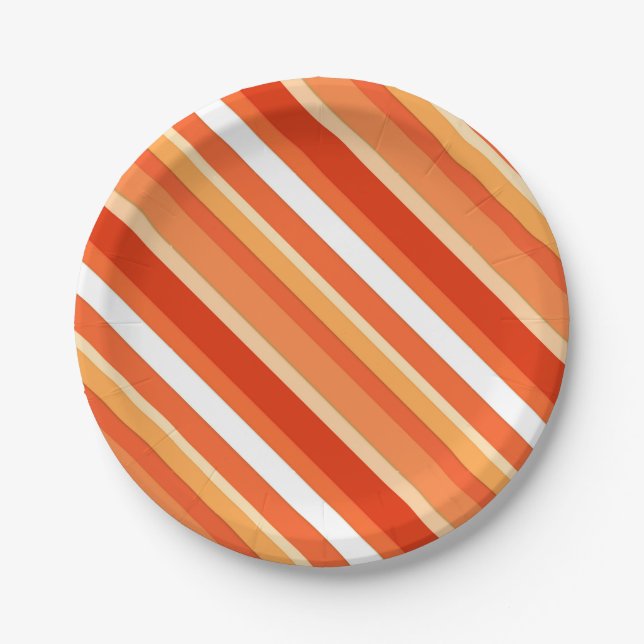 Layered candy stripes - orange and white paper plate (Front)