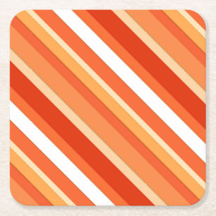 Layered candy stripes - orange and white square paper coaster