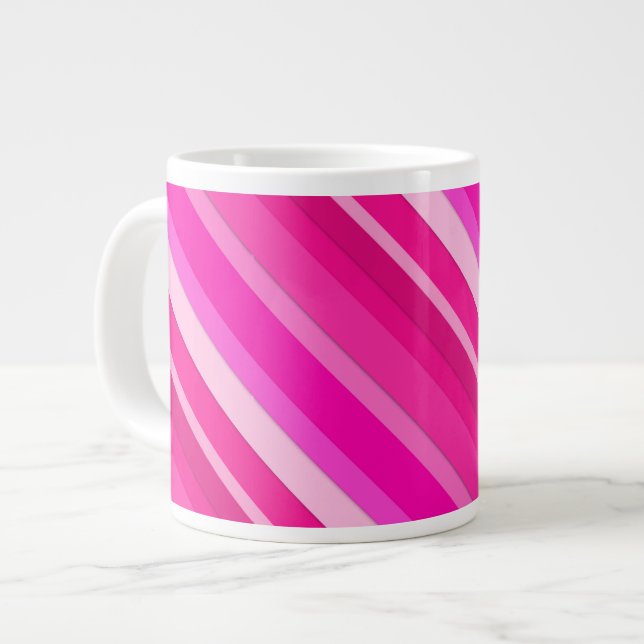 Layered candy stripes - pink and fuchsia large coffee mug (Front Left)