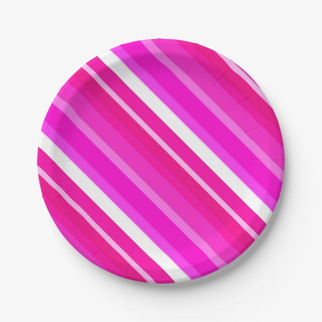 Layered candy stripes - pink and fuchsia paper plate (Front)