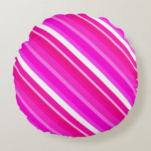 Layered candy stripes - pink and fuchsia round cushion