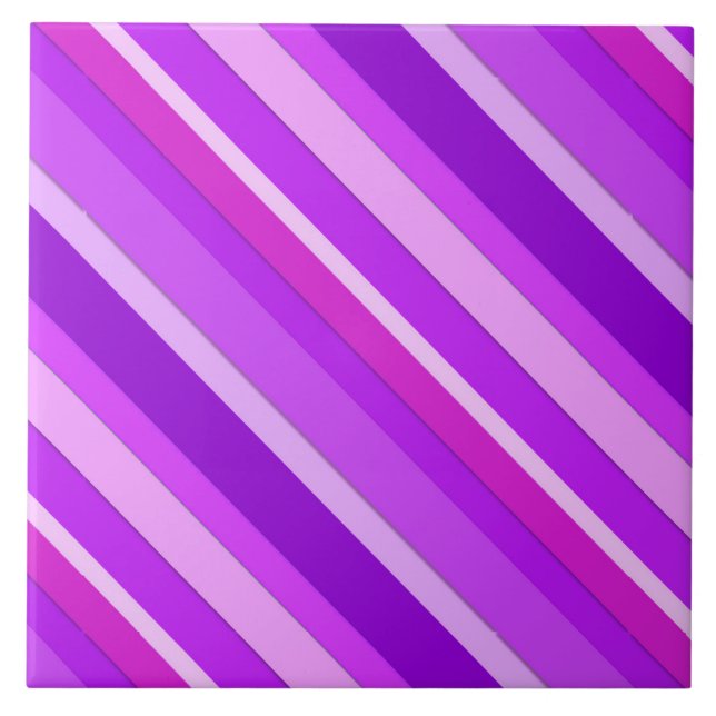 Layered candy stripes - purple and orchid ceramic tile (Front)