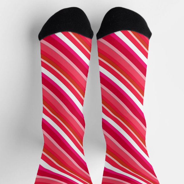 Layered Candy Stripes - Red and White  Socks (Top)