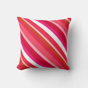 Layered candy stripes - red, pink and white cushion