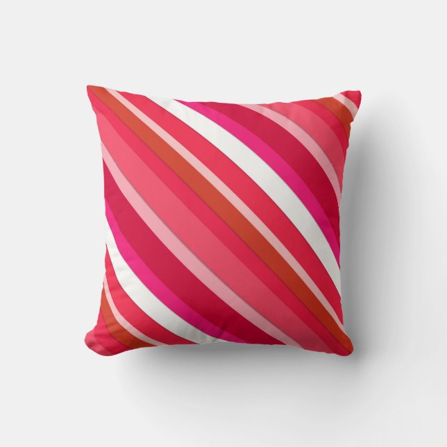 Layered candy stripes - red, pink and white cushion (Front)